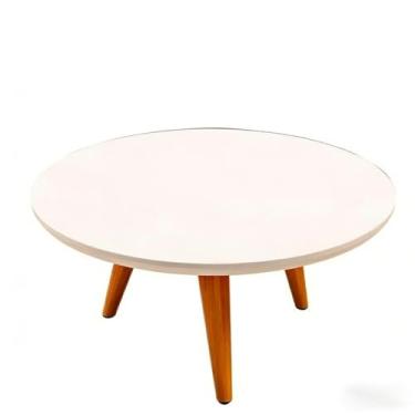 Imagem de Mesinha de Centro e Lateral Apoio Retro - Tripe Redonda para Sala, Versátil e Decorativa, Ideal para Acomodar Objetos Domésticos (Branco)
