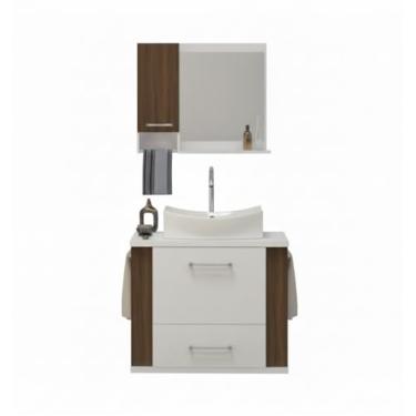 Imagem de Kit Gabinete Cuba e Espelheira 60cm Para Banheiro Moderno (Branco/rustico)