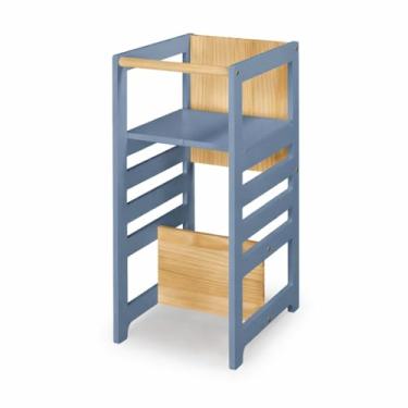 Imagem de Torre de Aprendizagem Montessori 4 em 1 Azul Cadeirão Ajustável, Mesinha de Atividades, Quadro de Desenhos