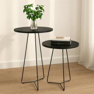 Imagem de Kit 2 Mesas de Cabeceira Industrial com Pés de Ferro Preto e Mesinha de Cabeceira Moderna(Preto)