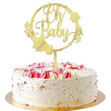 Imagem de AROKIPPRY Acrílico dourado Oh Baby Cake Topper, decoração de bolo de festa, para chá de bebê/festa de revelação de gênero/adereços de cabine de fotos