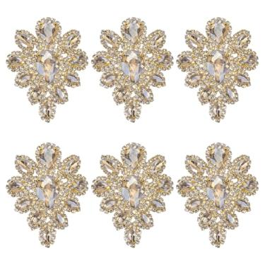 Imagem de FINGERINSPIRE 6 peças 4,3 x 5,6 cm, aplique de strass de lágrima, remendos de liga dourada com strass de cristal de topázio para acessórios de noiva da moda DIY, aplique de enfeite para decoração