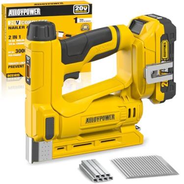 Imagem de Alloypower Grampeador de coroa de 3/20.3 cm, calibre 18, 2 em 1, sem fio, grampeador elétrico com bateria e carregador de 2,0 AH, pistola de pregos alimentada por bateria com 2.000 peças de grampos e