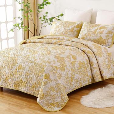 Imagem de Conjunto de edredões WONGS BEDDING Botanical Queen Size Yellow 3 peças