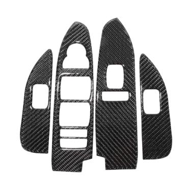 Imagem de TUCKBOLD Tampa do painel de interruptor de elevação de janela para Cadillac CTS 2008-2013 Botão de controle da janela da porta do carro dianteiro traseiro acessórios interiores fibra de carbono preto