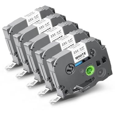 Imagem de Topcolor Tze Refil de etiqueta de 12 mm Tze231 compatível com Brother Tze-231 P Fita TZ 1/5.1 cm Fita adesiva branca laminada 0,47 para Ptouch PT-D210 D220 H110 1280 D410 D610 Refil de 5 unidades