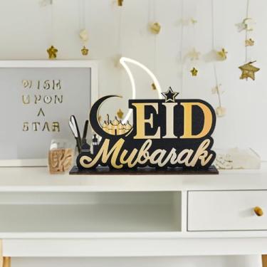 Imagem de Eid Mubarak Decorações de mesa de madeira para centro de mesa, placas em camadas de madeira do Ramadã, decoração de mesa, decoração de mesa, design de castelo de lua, placa, ornamento, placas de mesa