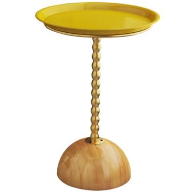 Imagem de Mesas de canto mesa lateral para sofá mesa de centro redonda estilo nórdico, mesa de cabeceira de espaço pequeno, mesa de ferro + madeira com destaque, para sala de estar, escritório