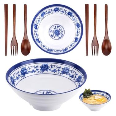 Imagem de Gallipower Conjunto de tigelas de ramen de cerâmica de 20 cm, 2 conjuntos de tigelas de macarrão de sopa Pho Udon asiáticas com colheres e pauzinhos