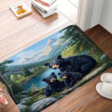 Imagem de Tapete de banho rústico de urso preto verde floresta montanha cabana animal selvagem urso natureza 45,2 cm x 75,9 cm impressão microfibra espuma viscoelástica decoração de banheiro tapete/tapete