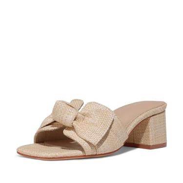 Imagem de Erocalli Sandálias de salto para mulheres, sandálias de ráfia, salto grosso, bico quadrado, verão, sem cadarço, sandália elegante, salto baixo e laço, 1 damasco, 38