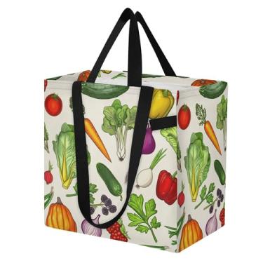 Imagem de SEHANY Sacolas de compras reutilizáveis de vegetais em aquarela com alças reforçadas, bolsa de compras de lona dobrável à prova d'água de grande capacidade para viagem, cozinha, praia