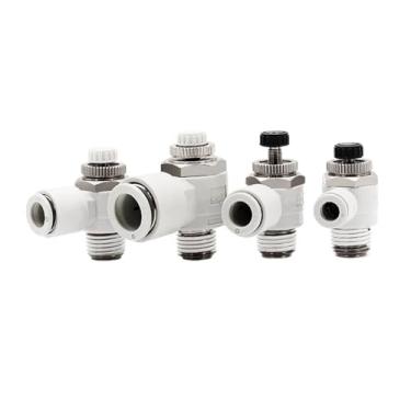 Imagem de 1 peça Válvula de controle de velocidade do acelerador do cilindro Conector pneumático Válvula de aceleração de escape/admissão AS1201F/2201F/3201F-M5/01/02-04A/06A (04-12S, regulação de escape)