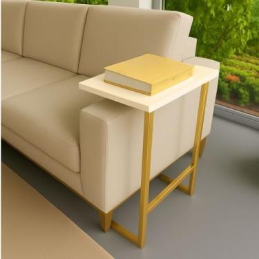 Imagem de Mesinha de Apoio para Sofá e Sala - Pés em Ferro Estilo Industrial, Compacta e Durável para Ambientes Domésticos (Branco)