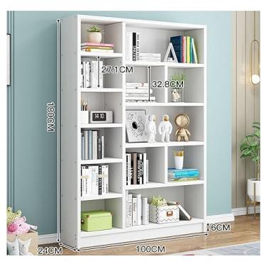 Imagem de Estante de madeira maciça elegante com piso branco, perfeita para estudantes e armazenamento de sala de estar (cor: branco 180 x 160 x 24 cm + porta) (branco 180 x 100 x 24 cm sem porta de porta)