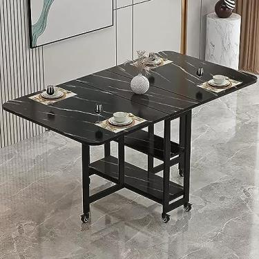 Imagem de Mesa de jantar dobrável com armazenamento, mesa de jantar dobrável móvel com 6 rodas e prateleira de armazenamento de 2 camadas, capacidade de carga de 150 kg, estrutura de metal resistente (cor: F