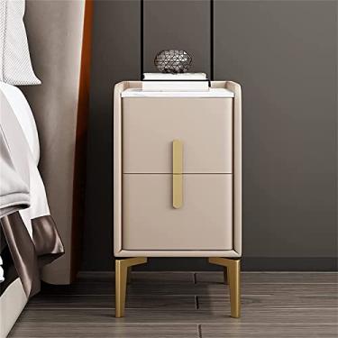 Imagem de Mesa de cabeceira de madeira preta, suporte para quarto, branco, moderno, mini armário de cabeceira com 2 gavetas, cinza, leve, luxuoso, ultra-estreito, couro italiano, armário de cabeceira 35 x 40 x