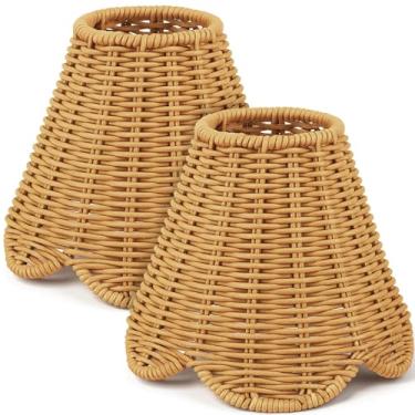 Imagem de Glooglitter 2 lâmpadas de candelabro cúpula pequena abajur recortado 7,6 cm superior x 15,2 cm inferior x 14 cm altura inclinada império marrom abajur candelabro vela candelabro de parede ou luminária