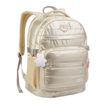 Imagem de Mochila Costas Lorena Queiroz Metalizada Color Up Escolar Cor:Dourado 