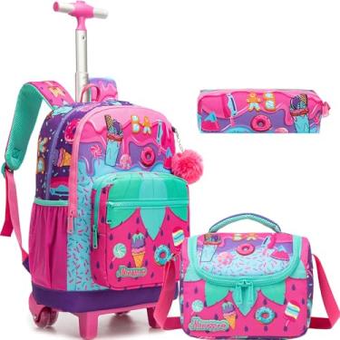 Imagem de MYHSBYO Mochila de rodinhas para meninas com lancheira, mochilas escolares com rodas de 42 cm para meninas, caomei, Medium, Caomei