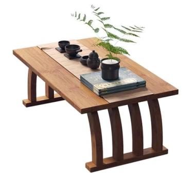 Imagem de Mesa de chão de bambu japonês para meditação e chá, mesa de centro pequena, mesa de altar para sala de estar em casa, sentado no chão, mesa de tatame para quarto