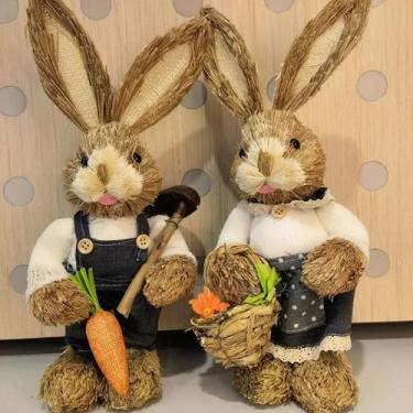 Imagem de Decorações De Coelhos De Palha Fofos Para a Páscoa 2025, Acessórios Pa