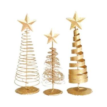 Imagem de Mini Árvores De Natal Douradas Vintage Para Decoração De Mesa Com Base