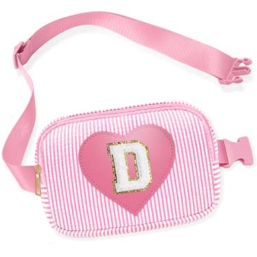 Imagem de Pochete infantil para meninas, bolsa tiracolo com inicial rosa, 4, 5, 6, 7, 8, 9, 10, 11, 12, 13 anos, ideias de presente de aniversário para meninas, rosa, D