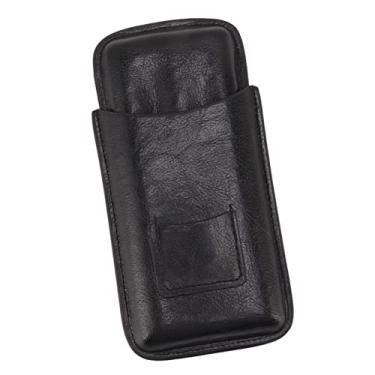 Imagem de Estojo de couro para charutos, umidificador de charuto portátil para viagem com bolso frontal para cortador, 3 suportes forrados em madeira de cedro para homens, presente de dia dos pais, aniversário