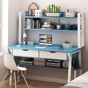 Imagem de Mesa de computador moderna com estante, estação de trabalho de escritório doméstico com prateleiras superiores de armazenamento, mesa de estudo de 119 x 61 cm para escrita e organização, acabamento em