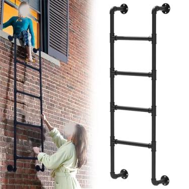 Imagem de Escada de metal preto montada na parede para sótão e loft - Escada de emergência para escadas de incêndio, 1,2 m a 2,7 m de altura, ideal para janelas bem e soluções de saída seguras