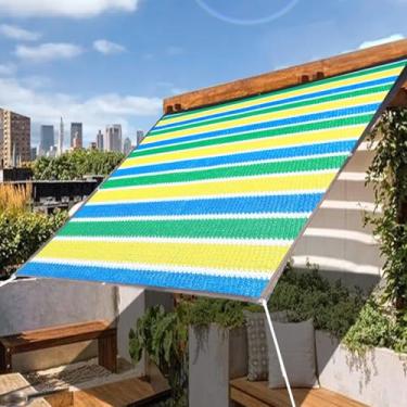 Imagem de Guarda-sol listrado colorido com ilhós - para-sol externo para jardim e plantas, proteção UV, tecido durável, 200 x 100 cm (6 x 3 pés) - Perfeito para pátios e quintais