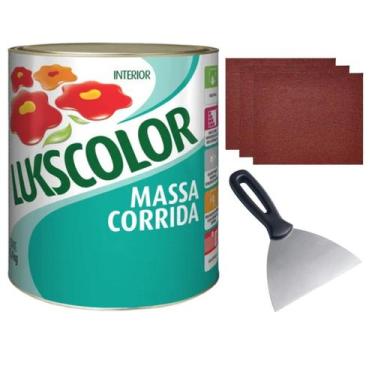 Imagem de Kit Massa Corrida PVA 900ml Lukscolor + Lixa G120 + Espátula Aço