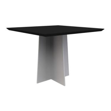Imagem de Mesa de Jantar Quadrada Tampo com Vidro Tina 100 cm Preto Base Off Whi