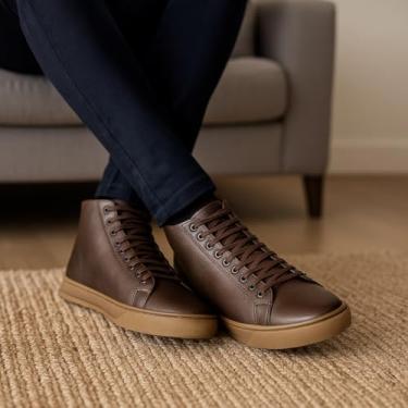 Imagem de Tênis Bota Masculino Casual em Couro Legítimo Cano Médio Sapatênis Confortável Premium para Trabalho e Dia a Dia Sola Baixa