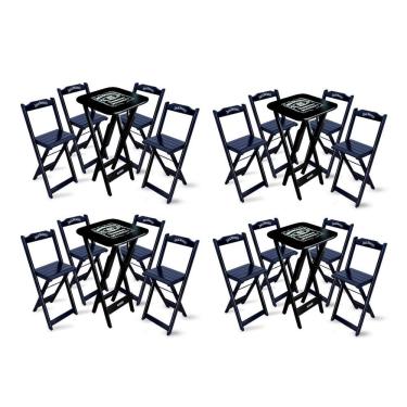 Imagem de Kit 4 Conjuntos De Mesa Bistrô Dobrável Jack Daniel's Com 4 Banquetas De Madeira Preta - Cor: Preto