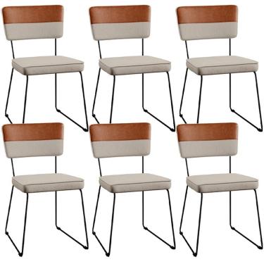 Imagem de Kit 06 Cadeiras Faixa Couríssimo Camel Linho Bege