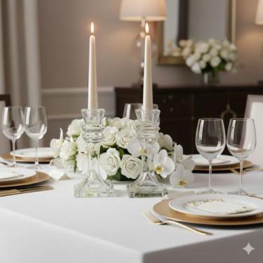 Imagem de Kit De 2 Castiçais Clarioné Vidro 15,5cm Luxo Decorativo - Hauskraft