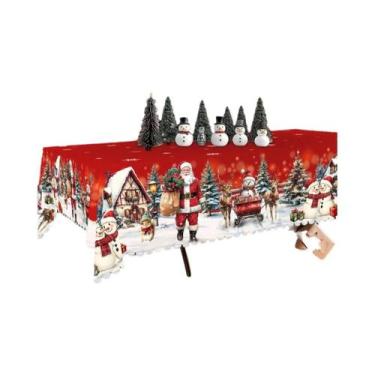 Imagem de Toalha De Mesa Vermelha De Natal Com Padrão Retrô De Fazenda, Papai No