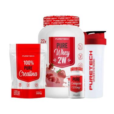 Imagem de Kit Whey Pure 2W 900g + Creatina 100% Pura 500g + Colágeno 120Caps + Coqueteleira PURETECH-Unissex
