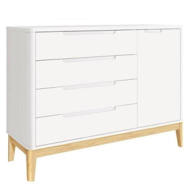 Imagem de Cômoda Infantil Classic Boom Branco Com Pés Madeira Natural - Reller -
