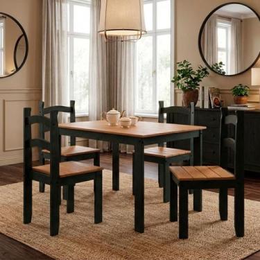 Imagem de Conjunto Sala de Jantar Mesa 100x74cm com 4 Cadeiras Madeira Amêndoa P