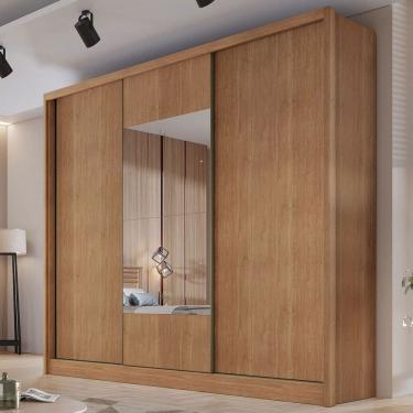 Imagem de Guarda-Roupa Casal Volano 3 Portas 6 Gavetas 100% Mdf com Espelho Cumaru - Pnr Móveis