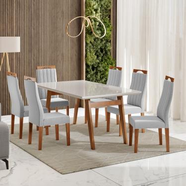 Imagem de Conjunto Sala de Jantar Mesa 154cm com Tampo de Vidro Onix com 6 Cadeiras Grécia Madetal - Mel/Nude/Cinza