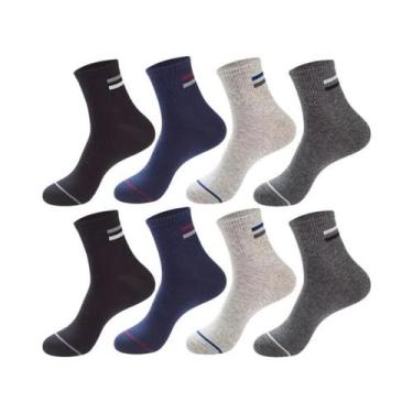 Imagem de Meias Masculinas De Algodão Listradas Com 8 Pares, Respiráveis, Absorv