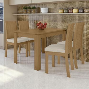Imagem de Mesa Com 4 Cadeiras Athenas 120cm Tecido Linho Lopas Amêndoa Clean/tecido Linho Rinzai Bege