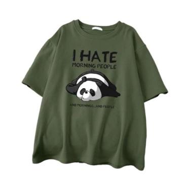 Imagem de Camiseta Masculina De Algodão Casual Oversized Lazy Panda I Hate Morni