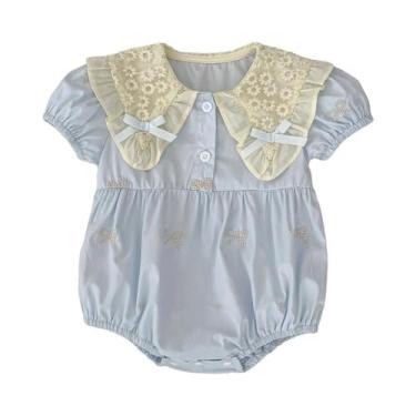 Imagem de Macacão De Verão Para Bebê Menina Recém-Nascida Com Laço Fofo E Manga 