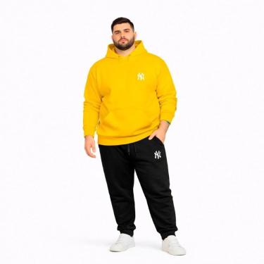 Imagem de Conjunto Moletom Plus Size Canguru G1 a G5 Casaco Com Capuz Calça de Frio Inverno Algodão Poliester