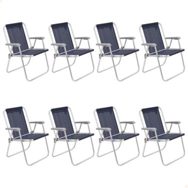 Imagem de Kit 8 Cadeiras de Praia Tramontina Samoa Alta em Alumínio Azul 92900/006